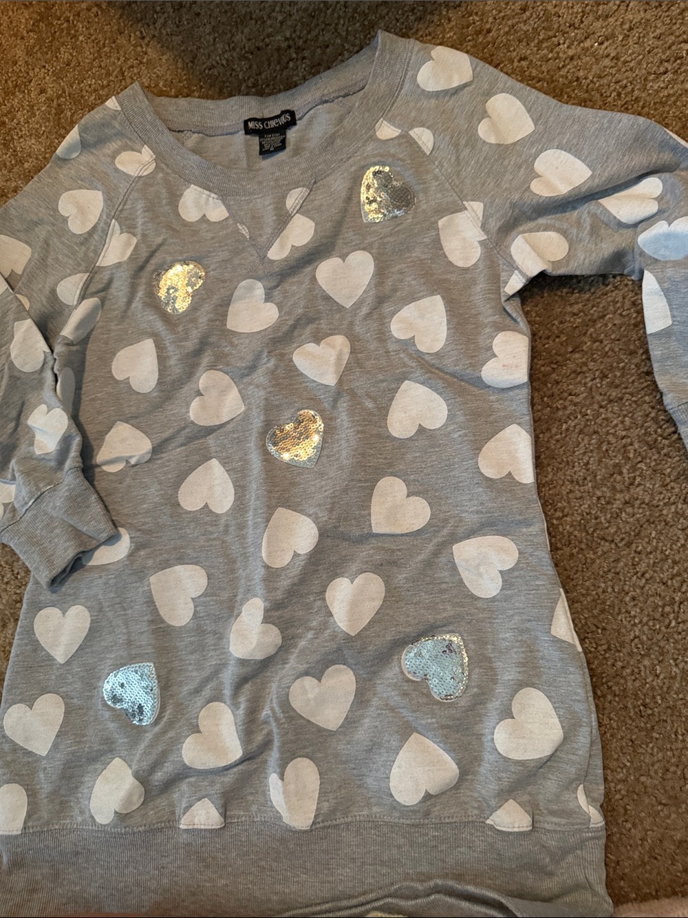 Gray Heart Print Dress with Sequin Accents